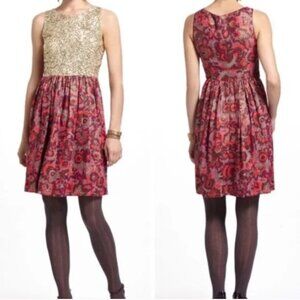 Anthropologie Wren gold sequin shimmer cocktail party dress M